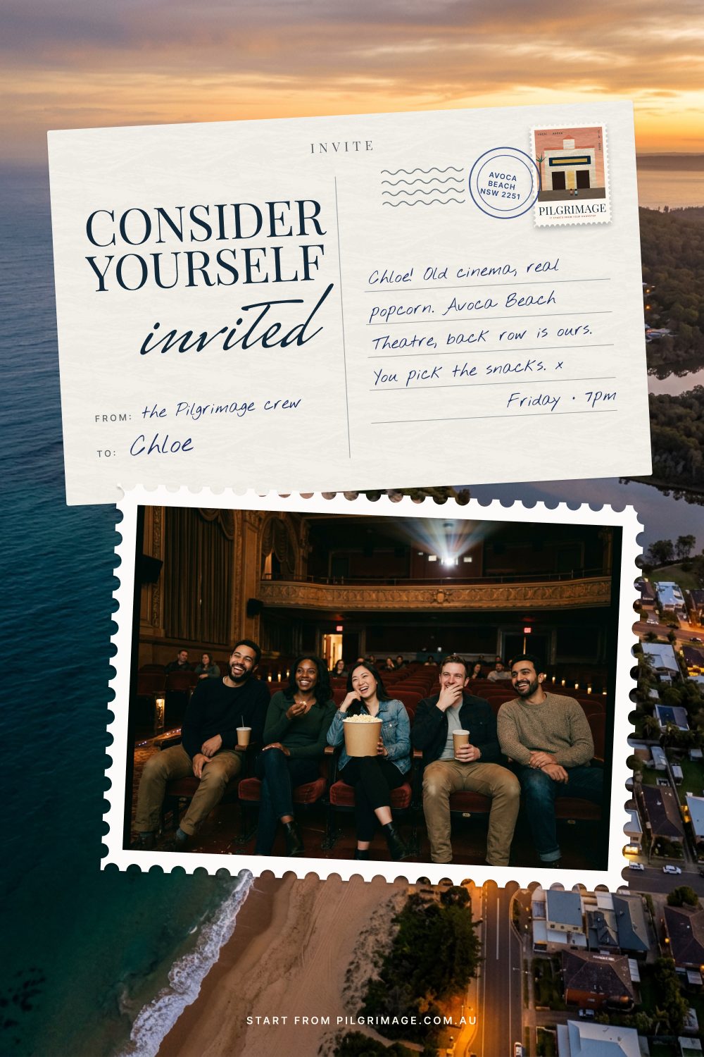 Key visual 13: an invitation to Chloe, Avoca Beach Theatre