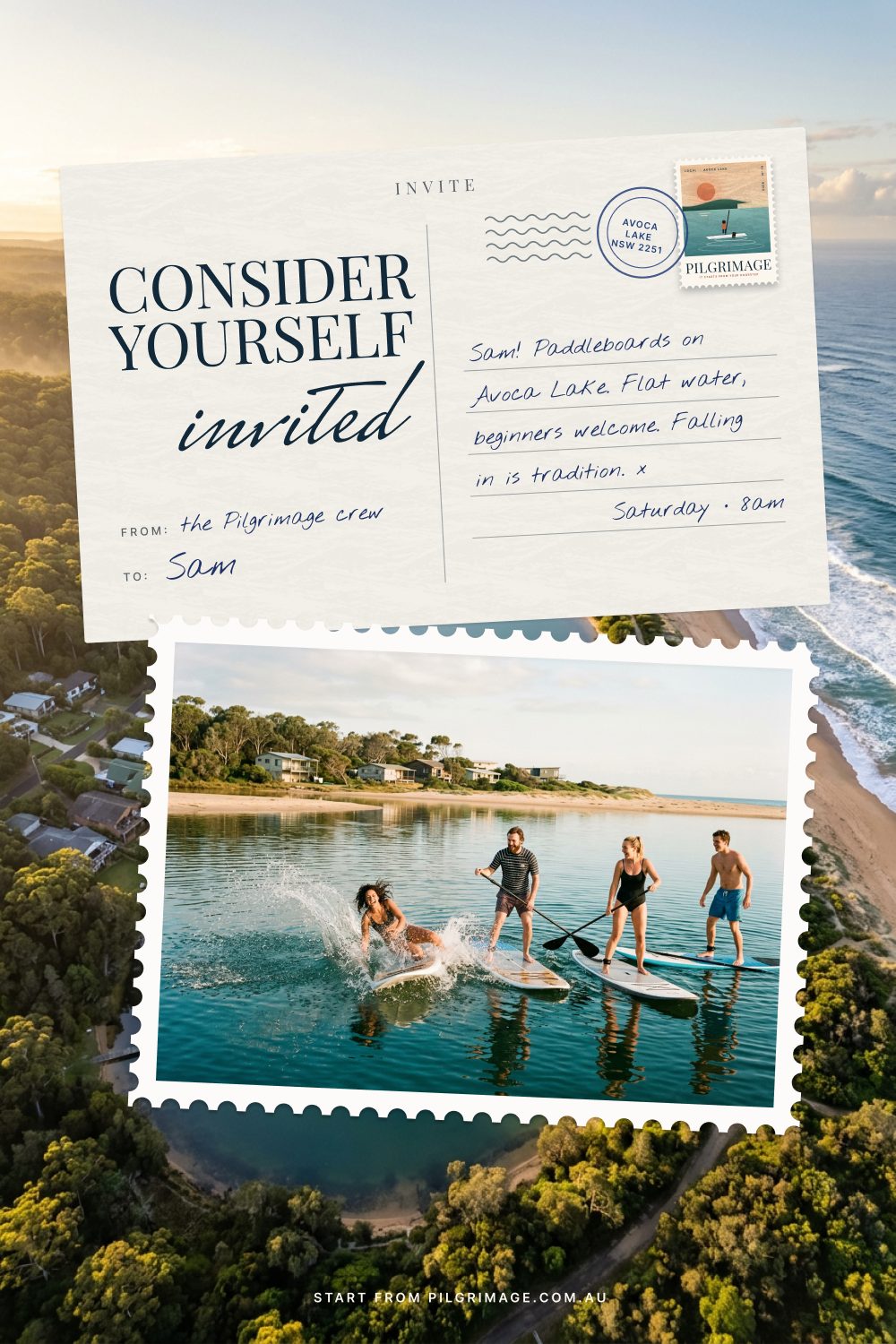 Key visual 18: an invitation to Sam, Avoca Lake